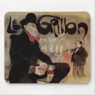 Vintage Art Nouveau Le Grillon, man som dricker öl Musmatta