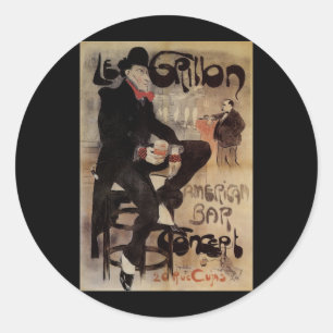 Vintage Art Nouveau Le Grillon, man som dricker öl Runt Klistermärke