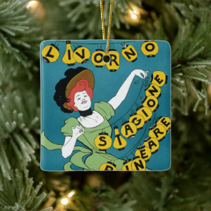 Vintage Art Nouveau, Livorno Senorita dansar Julgransprydnad Keramik