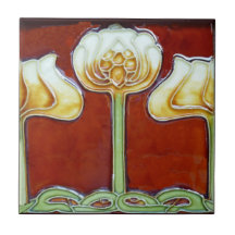Vintage Art nouveau Lotus Flowers på Red Frieze