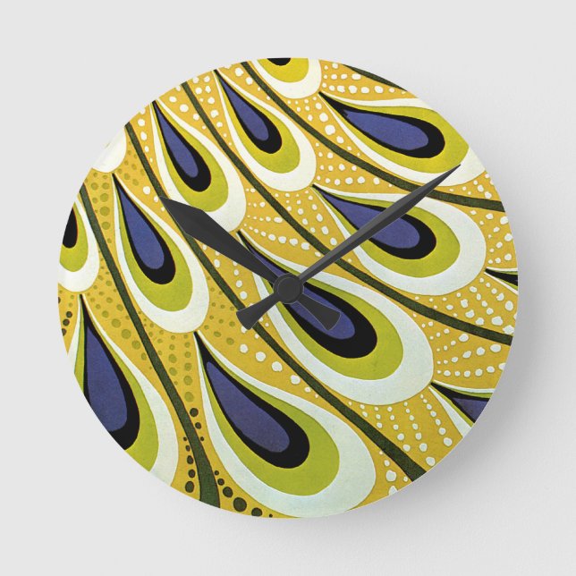 Vintage Art Nouveau, Macmillans påfågelsfjäder Rund Klocka (Framsida)