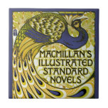 Vintage Art nouveau, Macmillans Peacock Feather Kakelplatta<br><div class="desc">Vintage illustration Art nouveau poster Macmillans Illustrated Standard Novels,  Peacock Edition,  1896 av Albert Angus Turbayne. I Art nouveau poster en stor fågel,  fågelfjädrar från vilda djur,  mönster i blått och guld.</div>