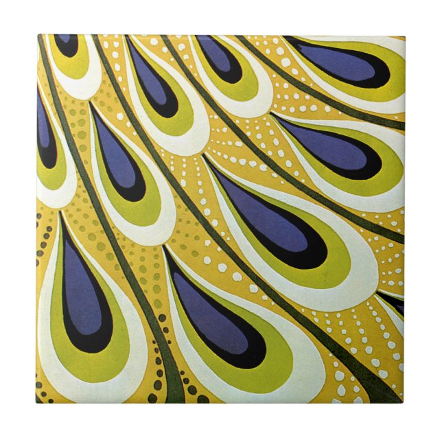 Vintage Art nouveau, Macmillans Peacock Feather Kakelplatta (Framsidan)