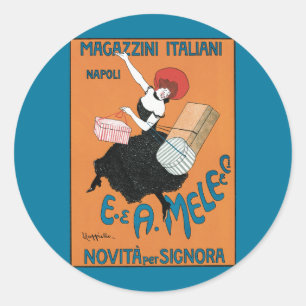 Vintage Art Nouveau Magazzini Italiani av Capiello Runt Klistermärke