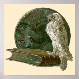 Vintage Art Nouveau med en uggla, ett mynt och en  Poster