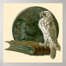 Vintage Art nouveau med Uggla, mynt och Bok