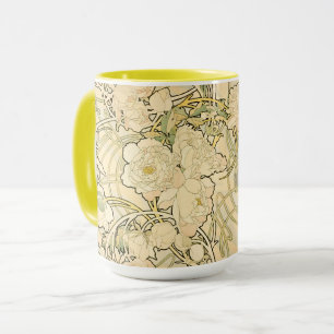Vintage Art Nouveau Mucha Blommönster med Peonies Mugg