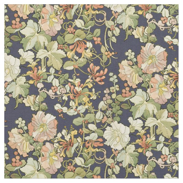 Vintage Art nouveau Mucha Honeysuckle Mönster Tyg (Närbild)