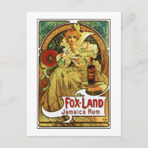 Vintage art nouveau Mucha Jamaica Rum ad Vykort