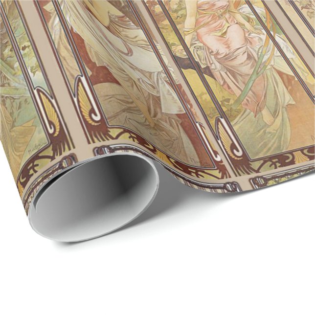 Vintage Art nouveau Mucha Times Mönster Presentpapper (Rullad Hörn)