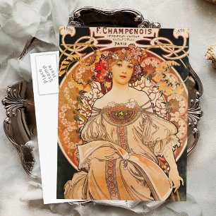 Vintage Art nouveau Mucha-utskrift Vykort