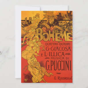 Vintage Art nouveau Music, La Boheme Opera, 1896 Inbjudningar
