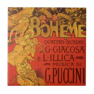 Vintage Art nouveau Music, La Boheme Opera, 1896 Kakelplatta