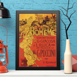 Vintage Art nouveau Music, La Boheme Opera, 1896 Poster