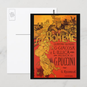 Vintage Art Nouveau-musik, La Boheme-opera, 1896 Vykort