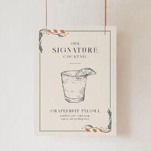 Vintage Art nouveau Namnteckning Cocktail-tecken Poster