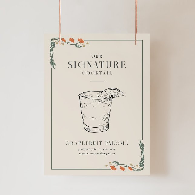 Vintage Art nouveau Namnteckning Cocktail-tecken Poster (Vintage Art Nouveau Signature Cocktail Sign)