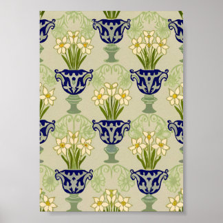Vintage Art Nouveau Narciss Kruk Repeating Mönster Poster
