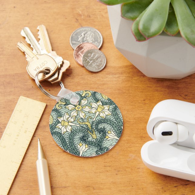 Vintage Art Nouveau Narcissusblommor Nyckelring (Skrivbord)