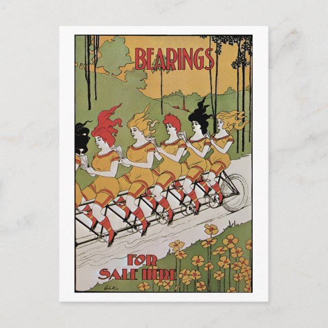 Vintage Art Nouveau-omslag, Tandemcykel Vykort (Framsida)