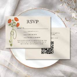 Vintage Art nouveau Orange Grönt Flowers QR-kod OSA Kort