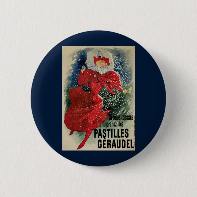 Vintage Art Nouveau Pastiller Geraudel Hostdroppar Knapp (Framsida)
