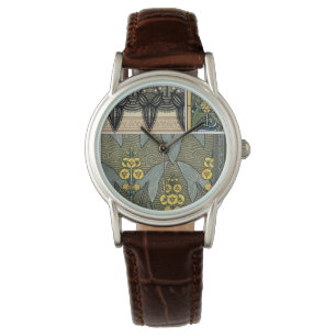 Vintage Art Nouveau Pilblad Trädgårdsblommor Armbandsur