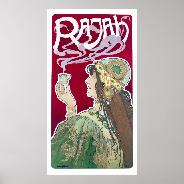 Vintage Art nouveau Rajah Coffee ad Poster (Framsidan)