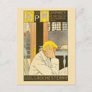 Vintage art nouveau Rochester-bokbutiken Vykort