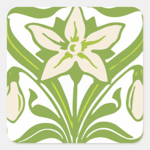 Vintage Art nouveau snödroppe blommigt tapet Fyrkantigt Klistermärke