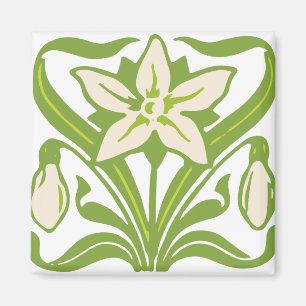 Vintage Art nouveau snödroppe blommigt tapet Magnet