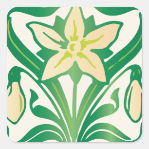 Vintage Art nouveau-snödroppsblommönster Fyrkantigt Klistermärke