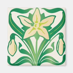 Vintage Art nouveau-snödroppsblommönster Magnet