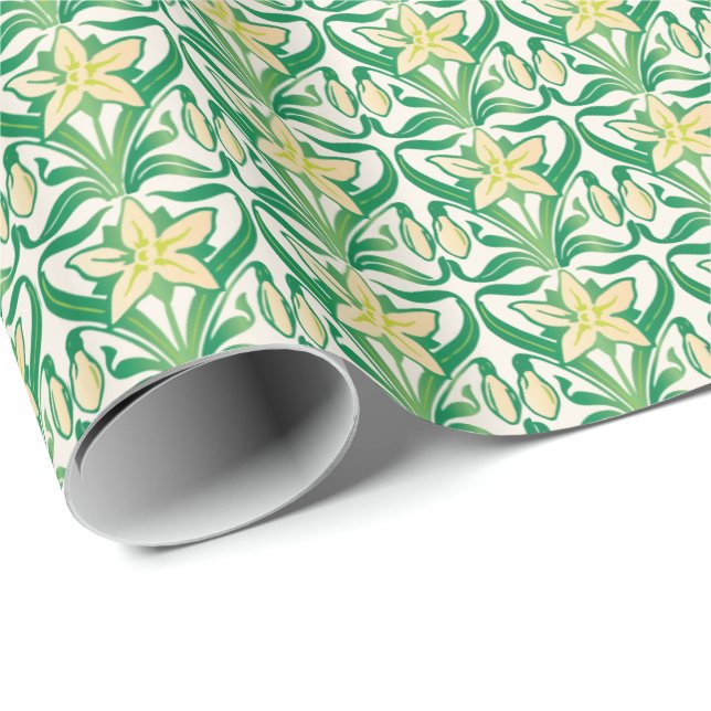 Vintage Art nouveau-snödroppsblommönster Presentpapper (Rullad Hörn)