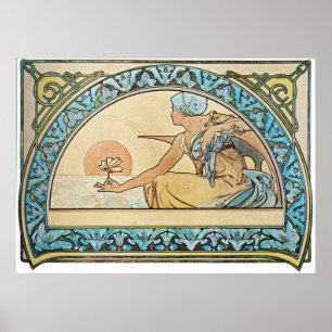 Vintage Art nouveau solnedgång Poster