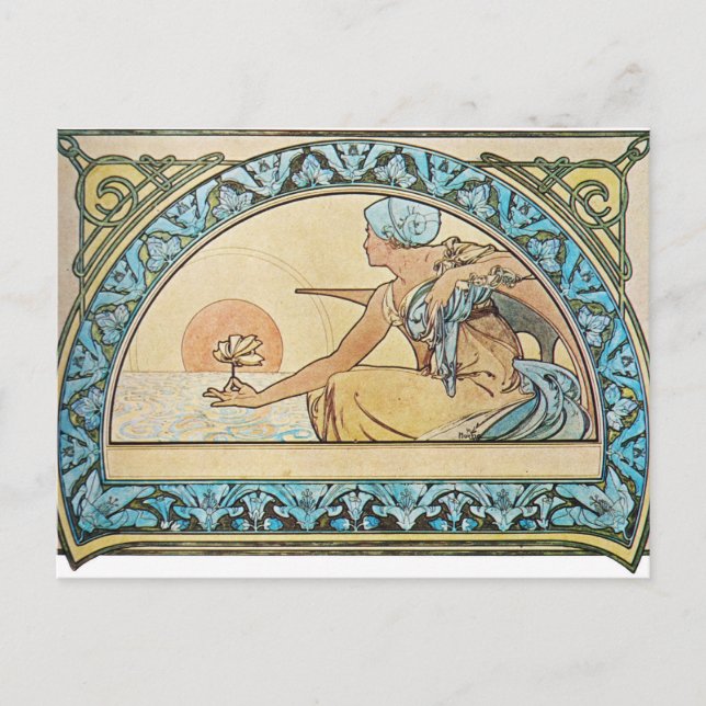 Vintage Art nouveau solnedgång Vykort (Framsida)