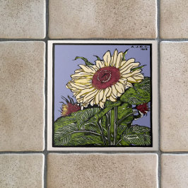 Vintage Art nouveau Solrosfärgad Repro Kakelplatta