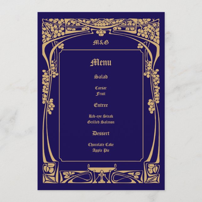 Vintage Art nouveau Stil Bröllop Meny (Framsida)