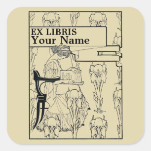 Vintage Art nouveau Stil Ex Libris-mall Fyrkantigt Klistermärke