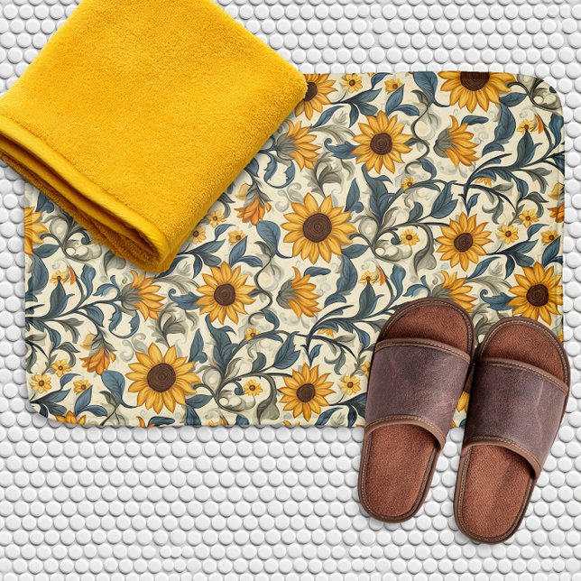 Vintage Art Nouveau Sunflower Pattern Badrumsmatta (Skapare uppladdad)
