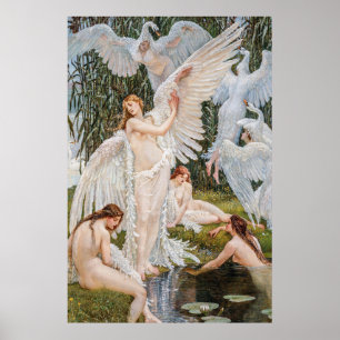 Vintage Art nouveau Svan Maidens av W. Crane Poster
