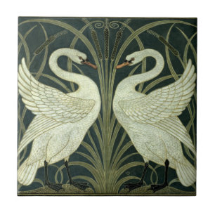 Vintage Art nouveau Svan, Rush, Iris av W. Crane Kakelplatta