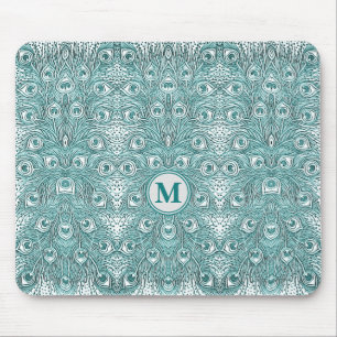 Vintage Art nouveau Teal Peacock Feathers Monogram Musmatta