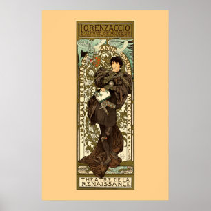 Vintage Art nouveau teater och Mucha Poster