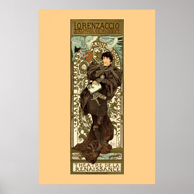 Vintage Art Nouveau teaterannons av Mucha Poster (Framsidan)
