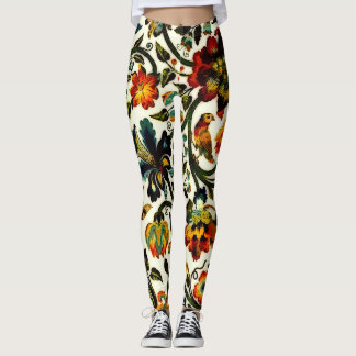 Vintage Art nouveau Thistles Cicadas Mönster Leggings