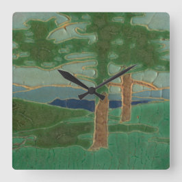 Vintage Art nouveau Träd Landskapsuppfödning Fyrkantig Klocka