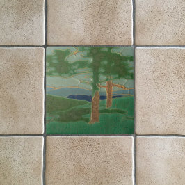 Vintage Art nouveau Träd Landskapsuppfödning Kakelplatta