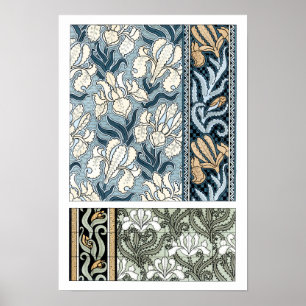 Vintage Art Nouveau, Trädgård Iris Blommor Poster