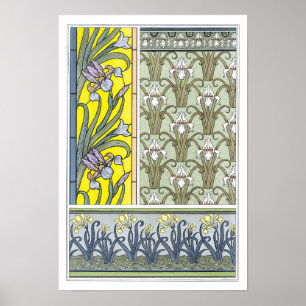 Vintage Art Nouveau, Trädgård Iris Blommor Poster